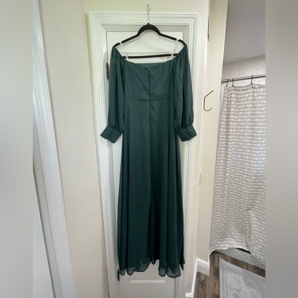 Lulus Feel the Romance Emerald Green Off-the-Shoulder Maxi Dress - Picture 4 of 5